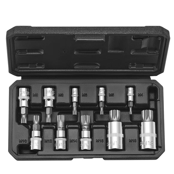 XZN Triple Square Spline Bit Socket Set 10-Piece M4-M18 Cr-V Steel Storage Case