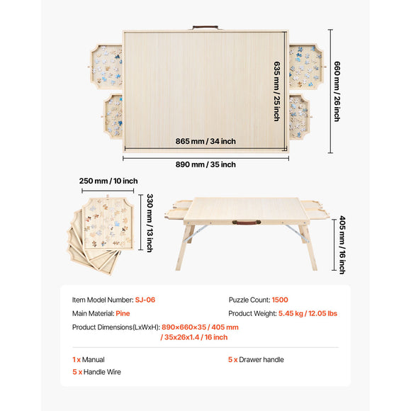 1500 Piece Puzzle Board with Folding Leg Portable Wooden Jigsaw 86x63cm