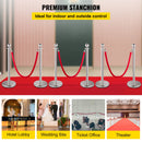 VEVOR 6PCS Red Rope Stanchion Silver Post Crowd Control Queue Line Barrier-2