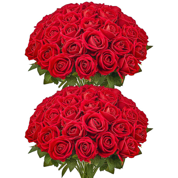 VEVOR 60 Pcs Red Roses Artificial Flowers Realistic Bouquet for Xmas Home Decor