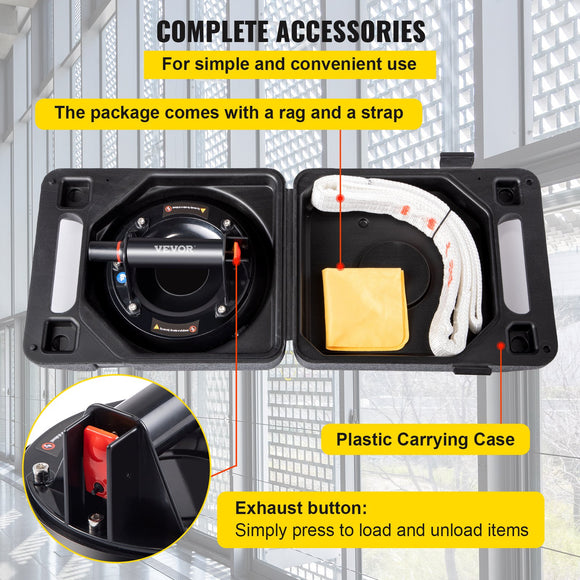 VEVOR Glass Suction Cup, 8'' Vacuum Suction Cup, 220lbs Load Capacity Vacuum Glass Lifter with Plastic Handle, Heavy-Duty Hand-Held Glass Lifter For Granite & Glass Lifting, With a free case