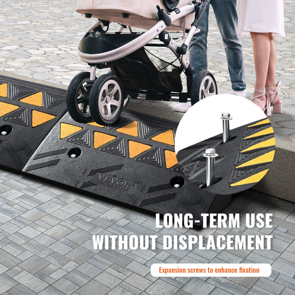 VEVOR Rubber Curb Ramp 2 Pack, 11 cm Rise Height Heavy-Duty 15 tons Load Capacity Threshold Ramps, Driveway Ramps with Stable Grid Structure for Cars, Wheelchairs, Bikes, Motorcycles