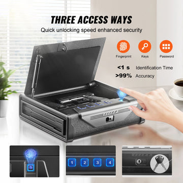 Gun Safe for Pistols Biometric Gun Safe with 3 Access Ways for 2 Pistols - 0
