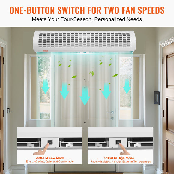 VEVOR 1.1m Commercial Indoor Air Curtain Super Power 2 Speeds 2292m_/h, UL Certified Wall Mounted Air Curtains for Doors, Indoor Over Door Fan with Heavy Duty Limit Switch, Easy-Install Unheated