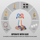 VEVOR AC Gauge Set - 3 Way AC Manifold Gauge Set for R134A R22 R12 R502 Refrigerant, Freon Gauges with 5ft Hoses, Couplers, Can Tap Works on Car Auto Freon Charging and Evacuation-6