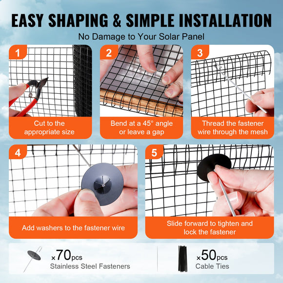 VEVOR 8in x 100ft Solar Panel Bird Guard Critter Guard Roll Kit 70pcs Fasteners