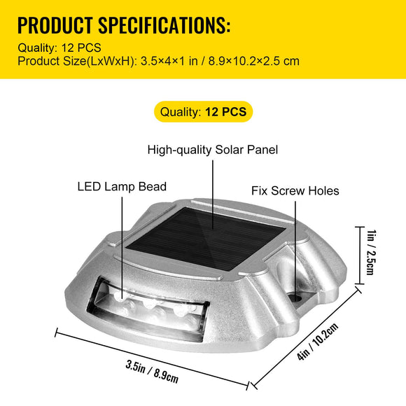 Driveway Lights 12-Pack Solar Driveway Lights Bright White with Screws Solar Deck Lights Outdoor Waterproof Wireless Dock Lights 6 LEDs for Path Warning Garden Walkway Sidewalk Steps