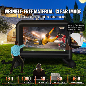 Inflatable Movie Screen, 16 FT Inflatable Projector Screen for Outside with Blower and Carrying Bag, Front/Rear Projection, Oxford Fabric Blow Up Screen for Outdoor Parties Backyard Movie Night - 0