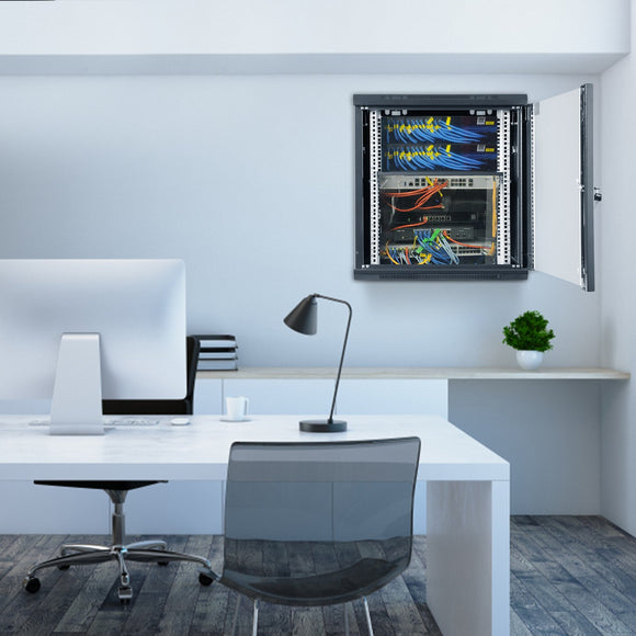 VEVOR Wall Mount Network Server Cabinet, 393.7 mm Deep, Server Rack Cabinet Enclosure, 90.72 kg Max. Ground-mounted Load Capacity, with Locking Glass Door Side Panels, for IT Equipment, A/V Devices