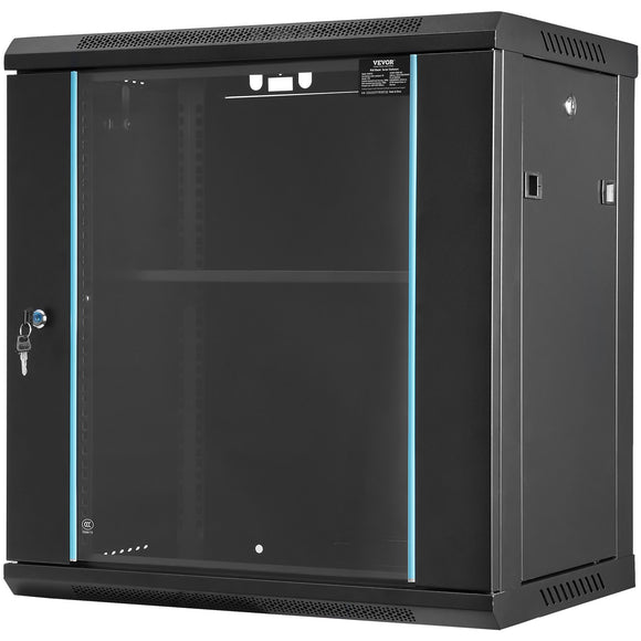 VEVOR Wall Mount Network Server Cabinet, 393.7 mm Deep, Server Rack Cabinet Enclosure, 90.72 kg Max. Ground-mounted Load Capacity, with Locking Glass Door Side Panels, for IT Equipment, A/V Devices