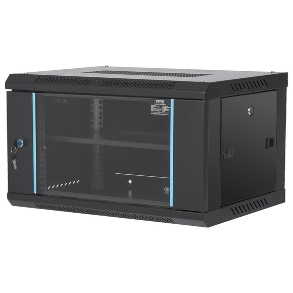 VEVOR 6U Wall Mount Network Server Cabinet, 15.5'' Deep, Server Rack Cabinet Enclosure, 200 lbs Max. Ground-mounted Load Capacity, with Locking Glass Door Side Panels, for IT Equipment, A/V Devices