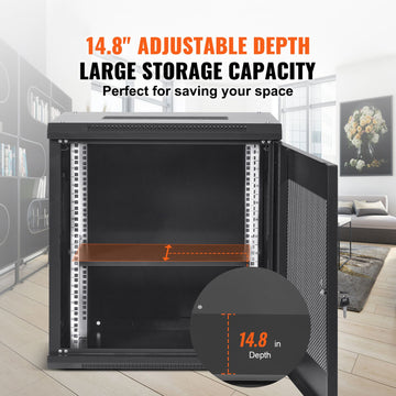 12U Wall Mount Network Server Cabinet, 15.5'' Deep, Server Rack Cabinet Enclosure, 200 lbs Max. Ground-mounted Load Capacity, with Locking Door Side Panels, for IT Equipment, A/V Devices - 0