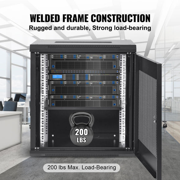 12U Wall Mount Network Server Cabinet, 15.5'' Deep, Server Rack Cabinet Enclosure, 200 lbs Max. Ground-mounted Load Capacity, with Locking Door Side Panels, for IT Equipment, A/V Devices