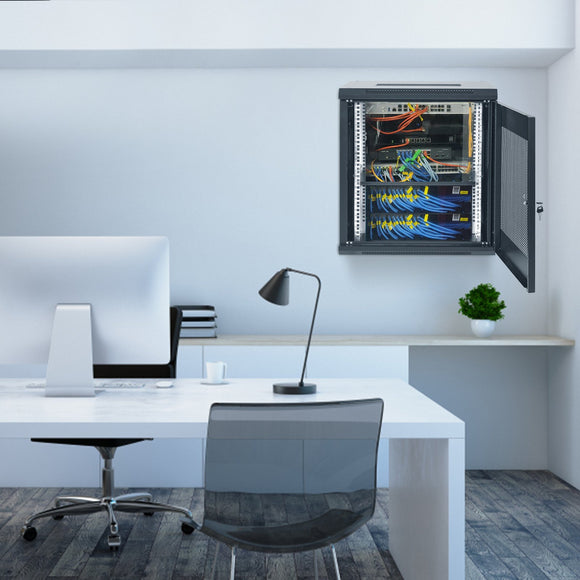VEVOR 12U Wall Mount Network Server Cabinet, 15.5'' Deep, Server Rack Cabinet Enclosure, 200 lbs Max. Ground-mounted Load Capacity, with Locking Door Side Panels, for IT Equipment, A/V Devices