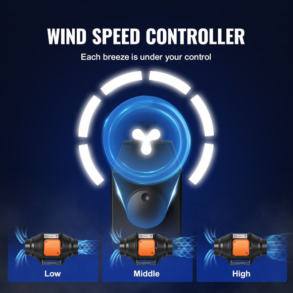 Inline Duct Fan, 102mm 129.7 CFM with Variable Speed Controller, Quiet AC-motor Ventilation Exhaust Fan for Cooling Booster, Grow Tents, Hydroponics