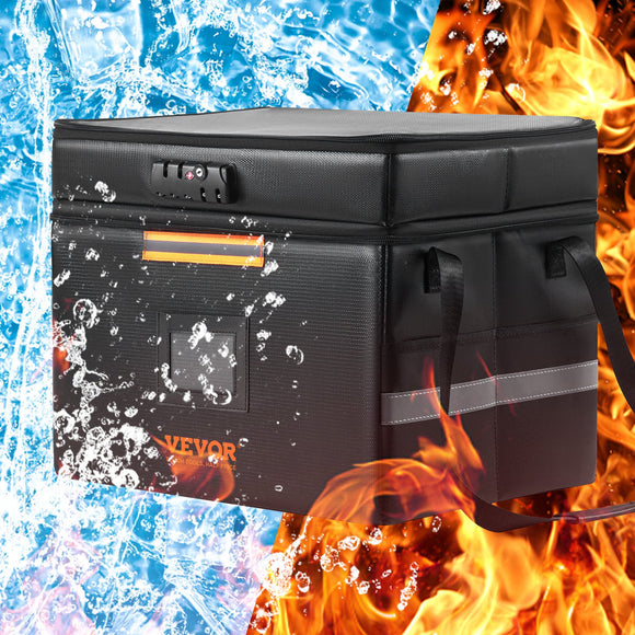 VEVOR Fireproof Document Box, Fireproof Document Bag with Lock 2000_, Fireproof and Waterproof File Box 450x140x315 mm with Zipper & Handle, for Money, Documents, Jewelry and Passport