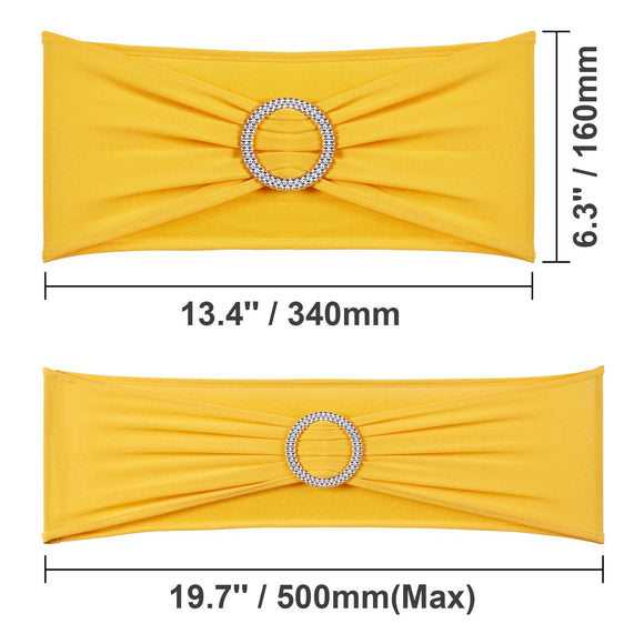 Stretch Spandex Chair Sashes, Chair Slipcover and Stretch Chair Sash with Round Buckle, Elastic Chair Bands, Fitting Wedding, Holiday, Banquet, Party Chair Decoration (100 PCS Golden Yellow)