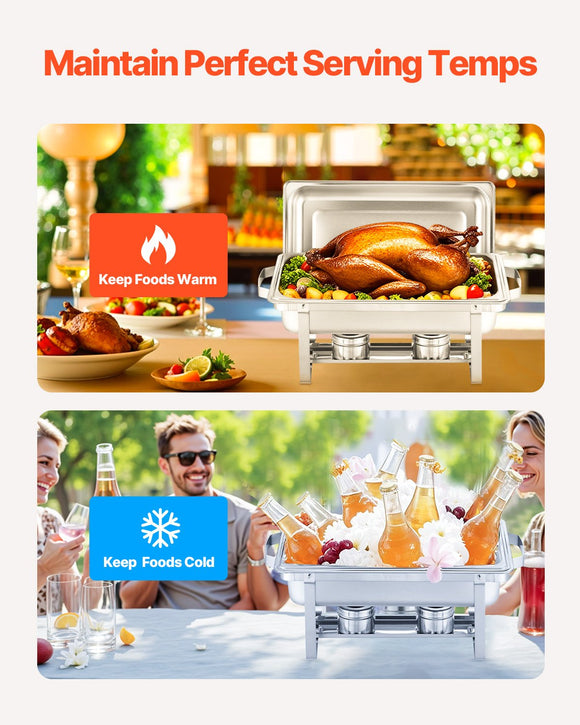 VEVOR 8 Qt 6 Pack Rectangle Chafing Dish Buffet Set Fullsize Pan Stainless Steel