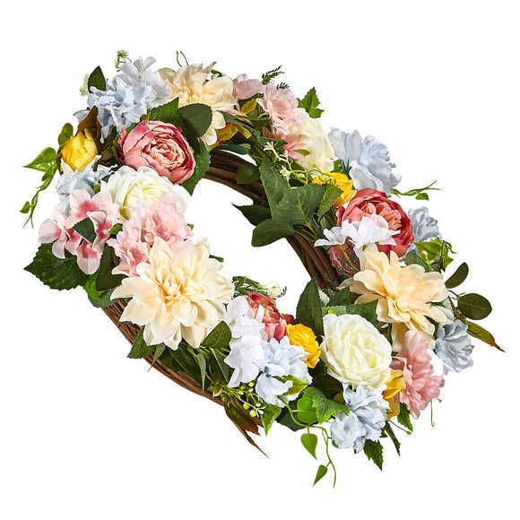 VEVOR Artificial Decorative Wreath 60.96 cm White Pink Yellow Peonies Hydrangeas