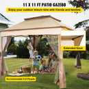 VEVOR Outdoor Canopy Gazebo Tent, Portable Canopy Shelter with 11\'x11\' Large Shade Space for Party, Backyard, Patio Lawn and Garden, 4 Sandbags, Carrying Bag and Netting Included, Brown-2