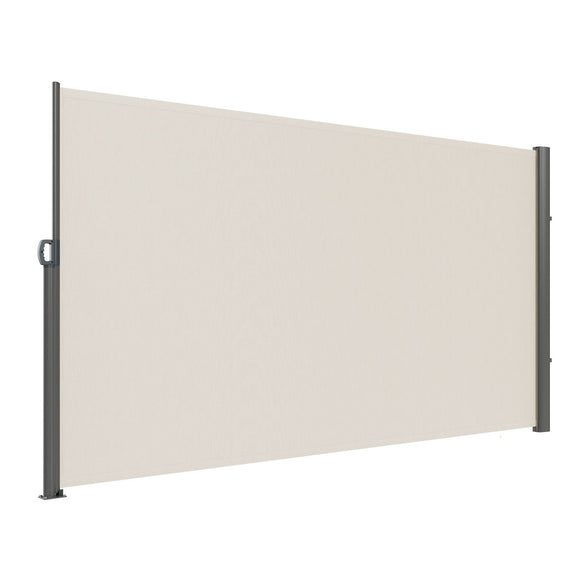 Retractable Side Awning,160X300cm Aluminum Outdoor Privacy Screen, 280g Polyester Water-proof Retractable Patio Screen, UV 30+ Room Divider Wind Screen for Patio, Backyard, Balcony, Beige