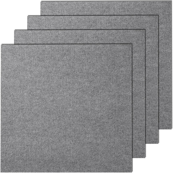 Carpet Tiles Peel and Stick, Squares Self Adhesive Carpet Floor Tile, Soft Padded Carpet Tiles, Easy Install DIY for Bedroom Living Room Indoor Outdoor (9Tiles, Light Gray)