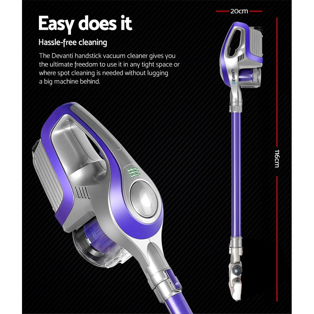 Devanti Stick Vacuum Cleaner Bagless Cordless 150W Purple - 0
