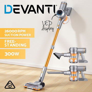 Devanti 300W Stick Vacuum Cleaner Cordless Self-Standing Golden - 0