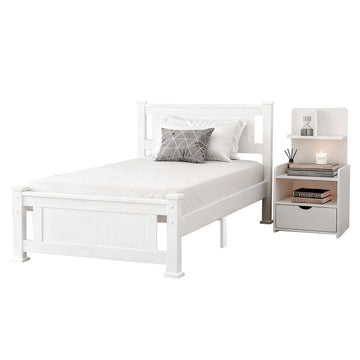 Artiss King Single Bed Frame and Bedside Table White
