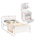 Artiss King Single Bed Frame and Bedside Table White-2
