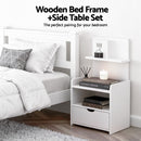Artiss King Single Bed Frame and Bedside Table White-5