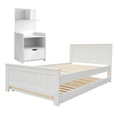 Artiss King Single Bed Frame and Bedside Table White-2