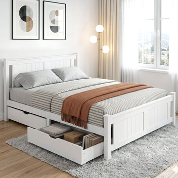 Artiss Bed Frame Double Size Wooden Platform with 2 Storage Drawers White RIO