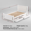 Artiss Bed Frame King Single Size Wooden Platform with 2 Storage Drawers White RIO-2