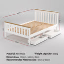 Artiss Bed Frame Double Size Wooden Platform with 2 Storage Drawers White PONY-2
