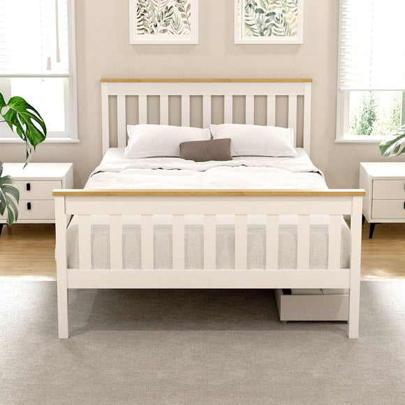 Artiss Bed Frame Double Size Wooden Platform with 2 Storage Drawers White PONY