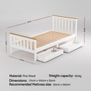 Artiss Bed Frame Single Size Wooden Platform with 2 Storage Drawers White PONY-2