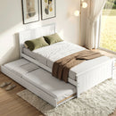 Artiss Single Bed Frame with Trundle Solid Wood Toddler Bunk Bed with Headboard White-1