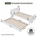 Artiss Single Bed Frame with Trundle Solid Wood Toddler Bunk Bed with Headboard White-2