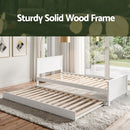 Artiss Single Bed Frame with Trundle Solid Wood Toddler Bunk Bed with Headboard White-5