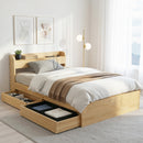 Artiss King Single Bed Frame with 2 Drawers Platform Bed with Headboard Bed Base with USB Ports Natural-1