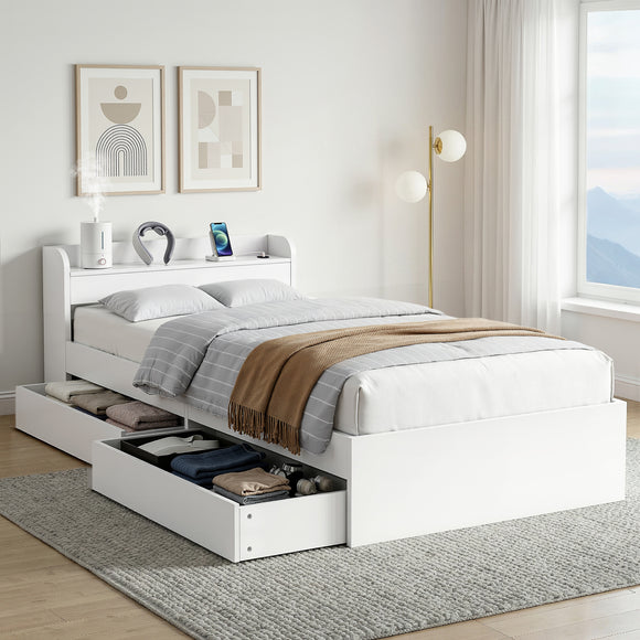 Artiss Bed Frame King Single Size with Charging Ports and 2 Drawers AURA