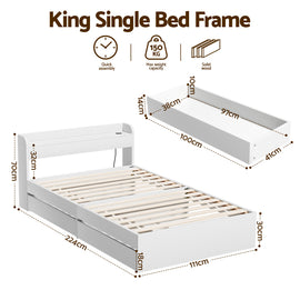 Artiss Bed Frame King Single Size with Charging Ports and 2 Drawers AURA - 0