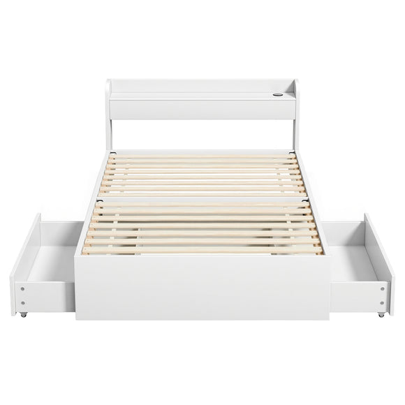 Artiss Bed Frame King Single Size with Charging Ports and 2 Drawers AURA