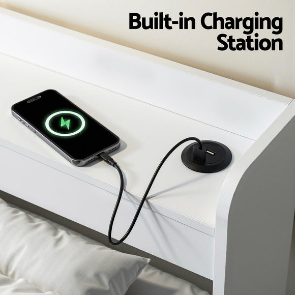 Artiss Bed Frame King Single Size with Charging Ports and 2 Drawers AURA