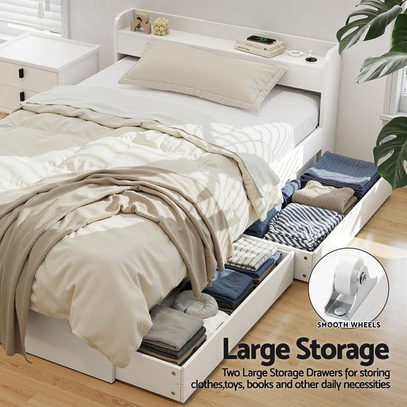 Artiss Bed Frame King Single Size with Charging Ports and 2 Drawers AURA