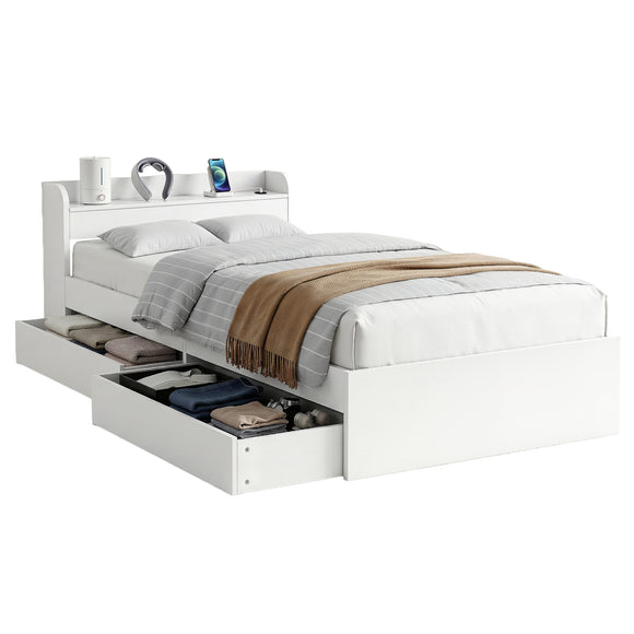 Artiss Bed Frame King Single Size with Charging Ports and 2 Drawers AURA