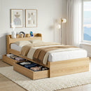 Artiss Single Bed Frame with 2 Storage Drawers Platform Bed Base with USB Ports Sturdy Wooden Slat Support Natural-1