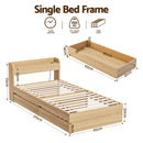 Artiss Single Bed Frame with 2 Storage Drawers Platform Bed Base with USB Ports Sturdy Wooden Slat Support Natural-2