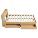 Artiss Single Bed Frame with 2 Storage Drawers Platform Bed Base with USB Ports Sturdy Wooden Slat Support Natural-4